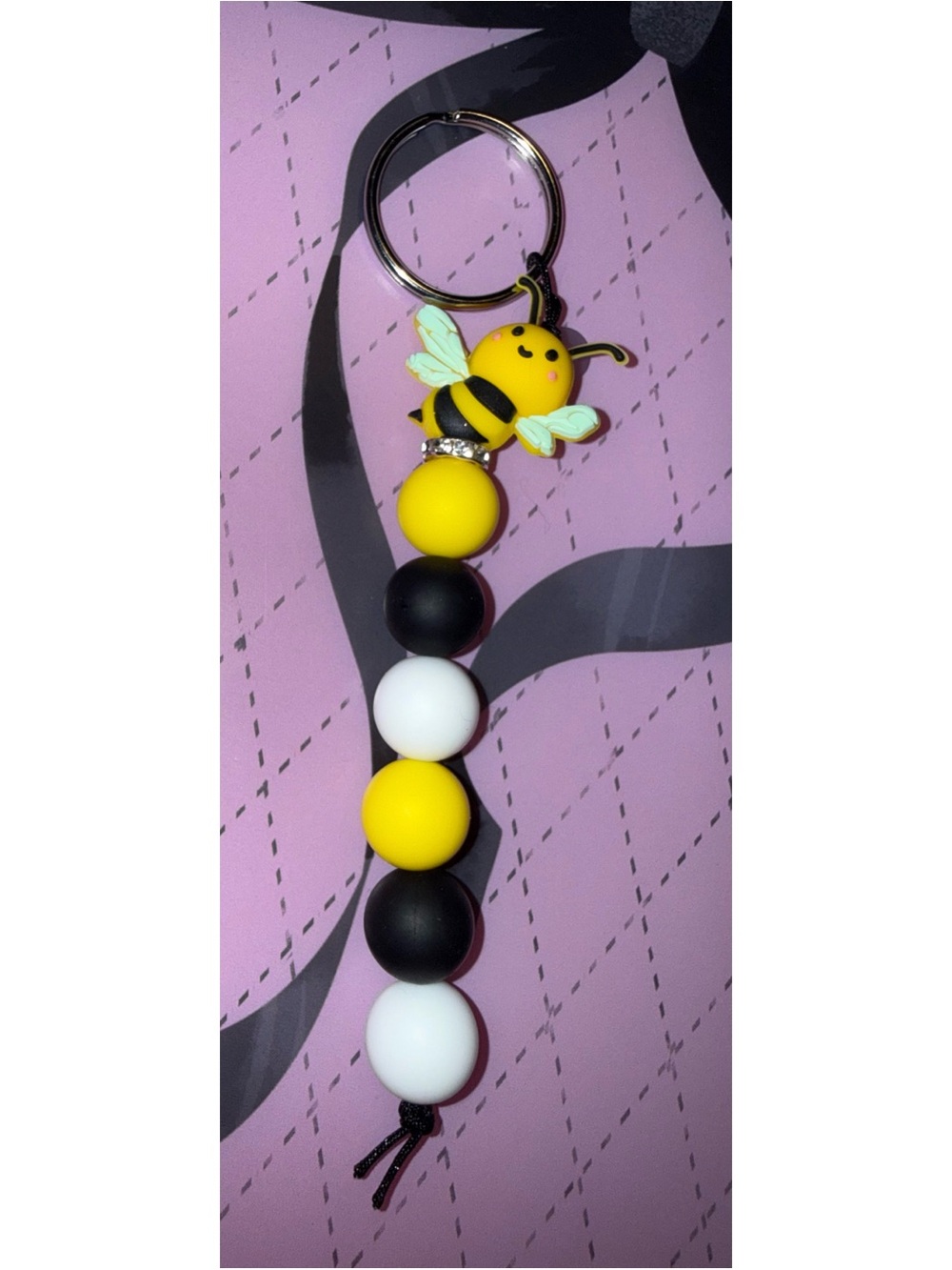 Cute Bee Silicone Bead Keychain - Yellow Black White